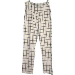 TwentyTen Grid Print Pants Women White Black Windowpane Casual Stretch Hi Rise L